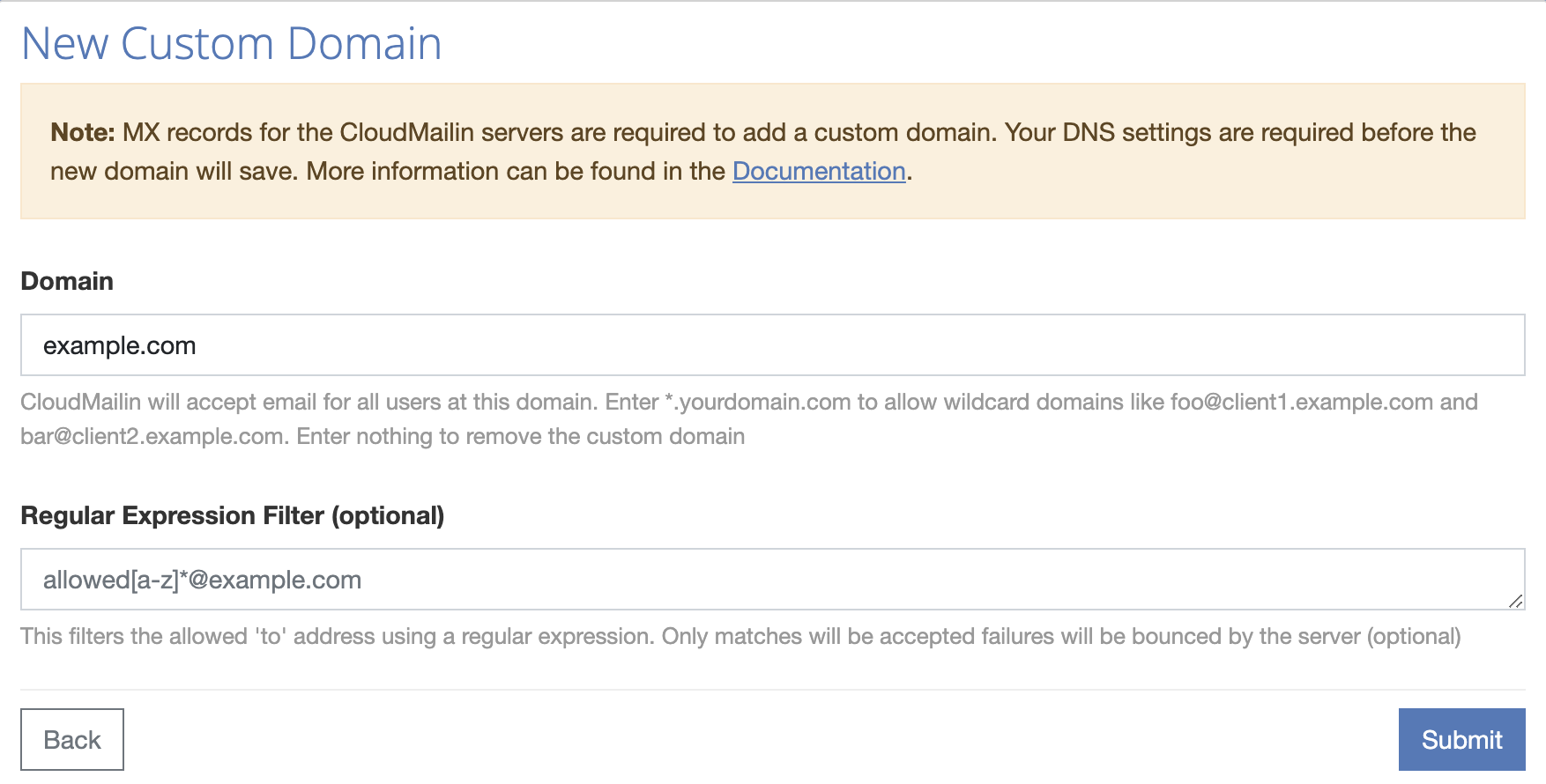 Edit custom domains screenshot